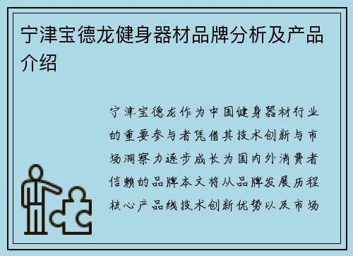 宁津宝德龙健身器材品牌分析及产品介绍